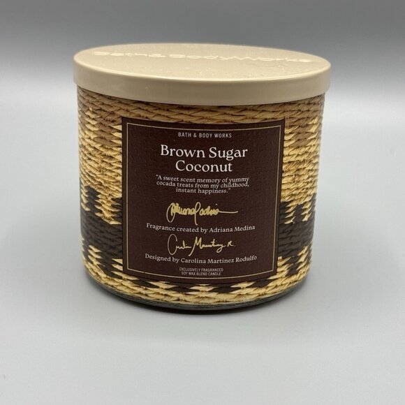 Bath & Body Works 3 Wick Candle BROWN SUGAR COCONUT Adriana Medina DISCONTINUED - Picture 1 of 4